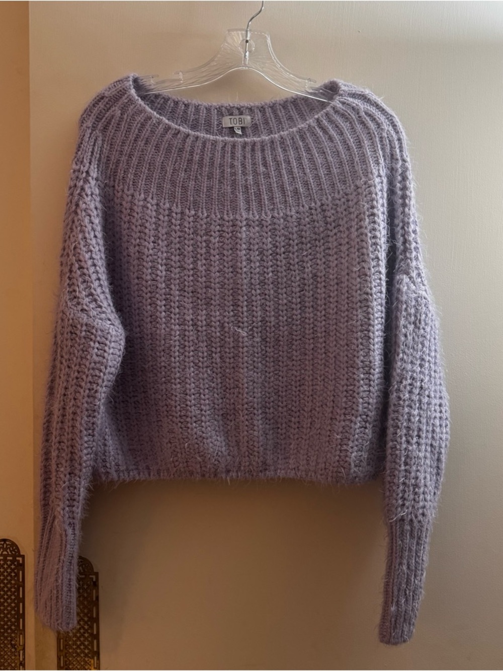 TOBI Valerie Lavender purple off the shoulder fuzzy sweater size large - Picture 2 of 12